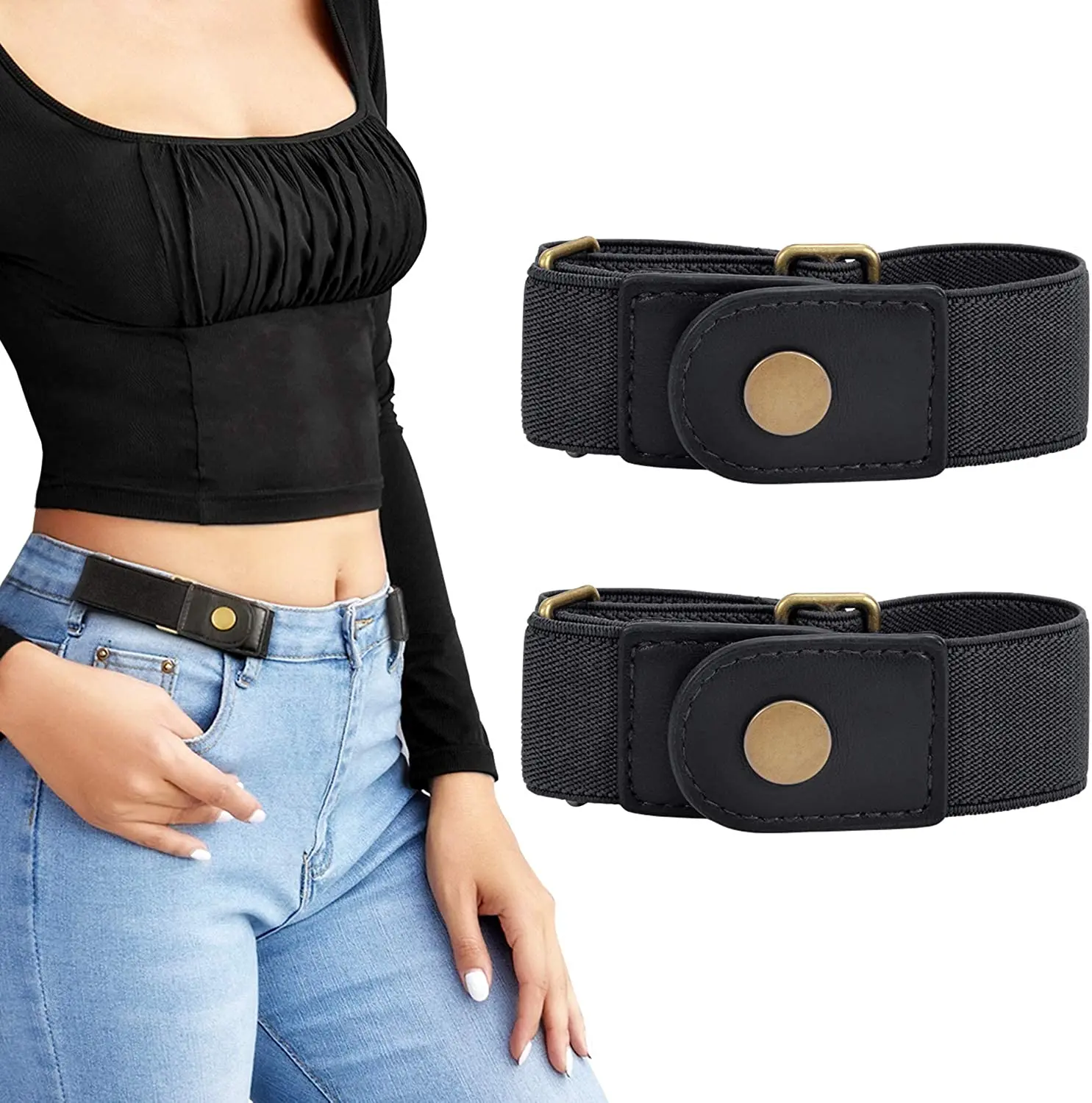 Hasp Closure Elastic Invisible Belt for Jeans Hot sale Jeans belt elastic thin lazy invisible seamless non-perforated belt