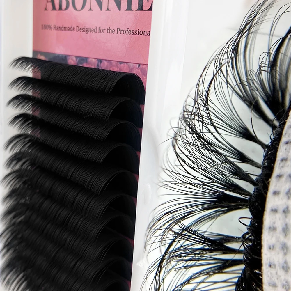 Abonnie Deep Black Private Label 0.03mm Mega Blvolume Lashes Russian Easy Blooming Lashes Easy Fan Fast Fan Lashes