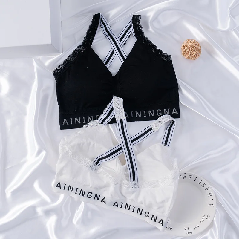 
Dropshipping girls full cup seamless underwear women simple solid color wireless sports lace bra 