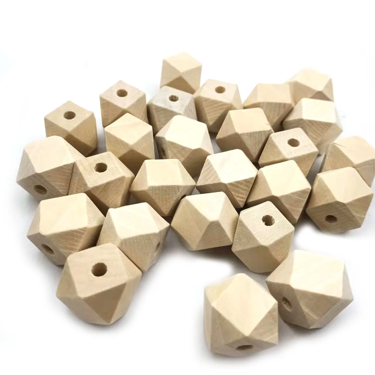 10mm-40mm Natural Finished Octagonal Polygons Wood Beads DIY with Hole for Handmade Necklace