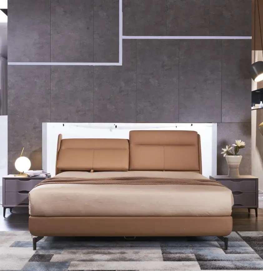 Factory Price Wood Platform Bed King Size Upholstered Bed Frame Adjustable Bed Backrest For Home