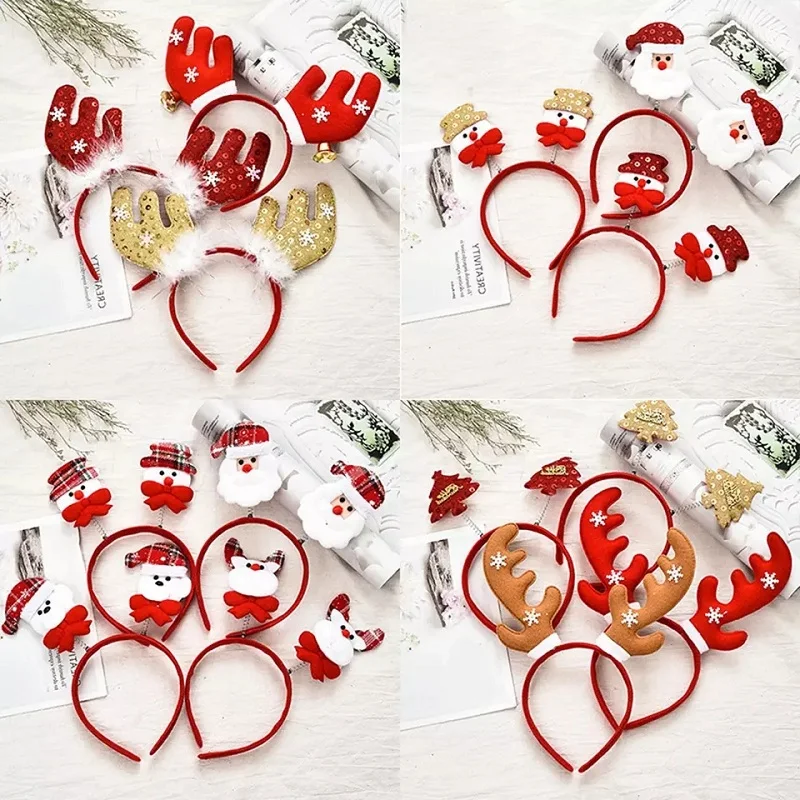 Newest Xmas Hairband Glitter Elk Horn Hairband With Small Bell For Women Baby Christmas Decorations