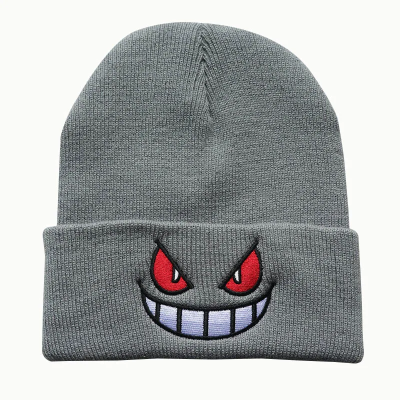 New Anime Cartoon Red Eyes Embroidered Knitted Cap Hip-hop hat Popular Trend Knitted Embroidered Winter Knitted Beanie Hat