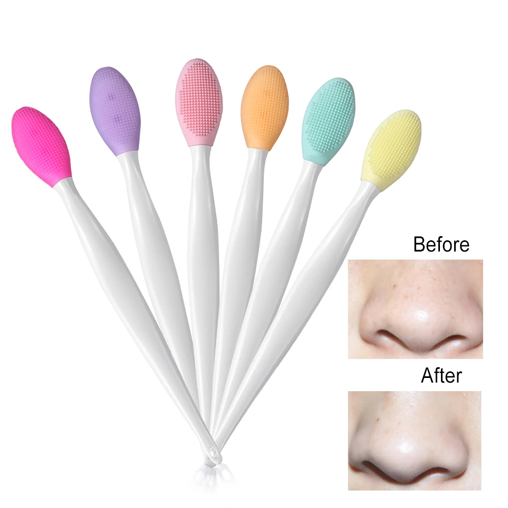  2021OEM Soft Double-Sided Silicone Lip Scrub Massager Exfoliating Nose Clean Blackhead Removal Facial Cleansing