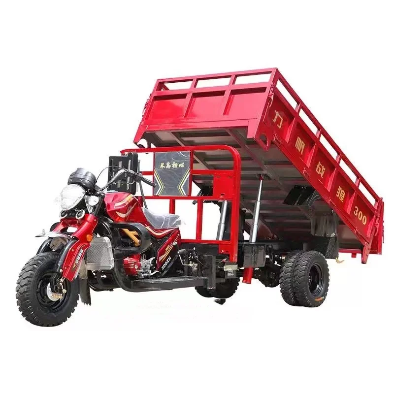 Five-wheeled motorcycle gasoline engine water-cooled self-unloading licensed freight tricycle