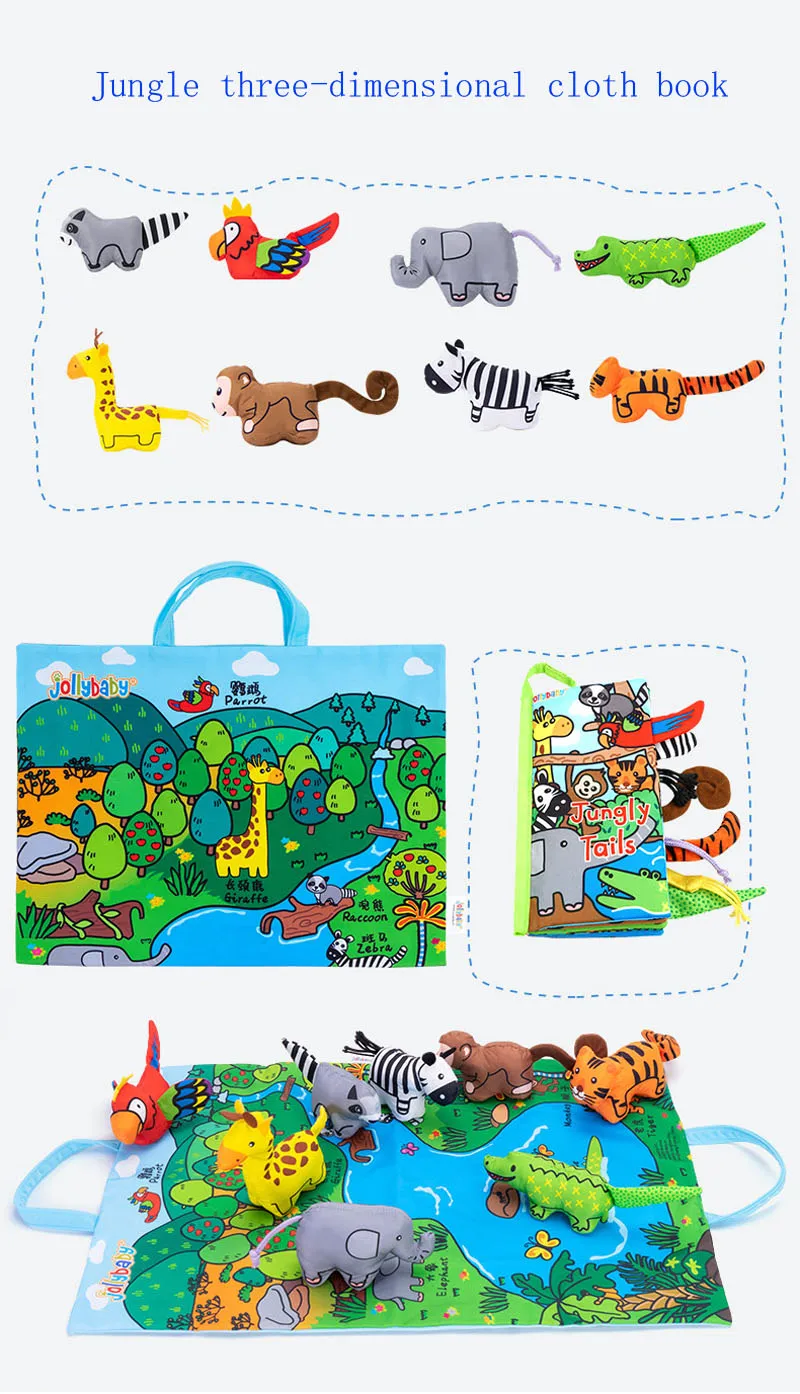 
Jollybaby Polyester Stuffed Touch And Feel Soft Animal Tails Cloth Book Crinkling Squeaky Soft Animal Dolls Play Mat Set 