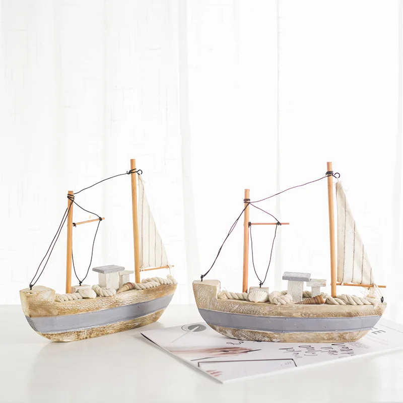 Vintage Wooden Handmade American Fishing Boat Top-Table Decoration Mediterranean Home Accessories Art Style Crafts in Wooden Box