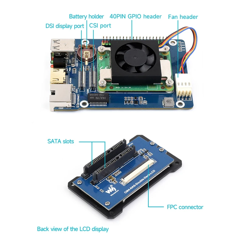 Raspberry Pi CM4 Computing Module NAS Host Home Network Storage Server Dual SATA Interface 2 Inch LCD