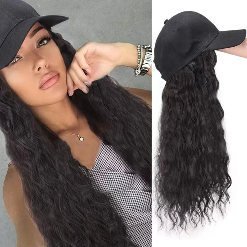 Wholesale straight bob baseball hat wig with hair extension synthetic hat wigs for women girl