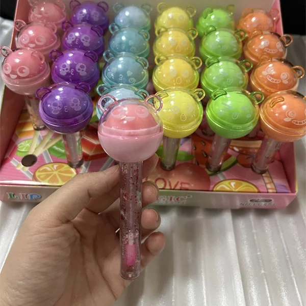 Wholesale Vegan Kids Clear Colour Change Bear Candy Lip Oil Glossy Lollipop Lipgloss Cute Lip Gloss Moisturizing liquid Lipstick