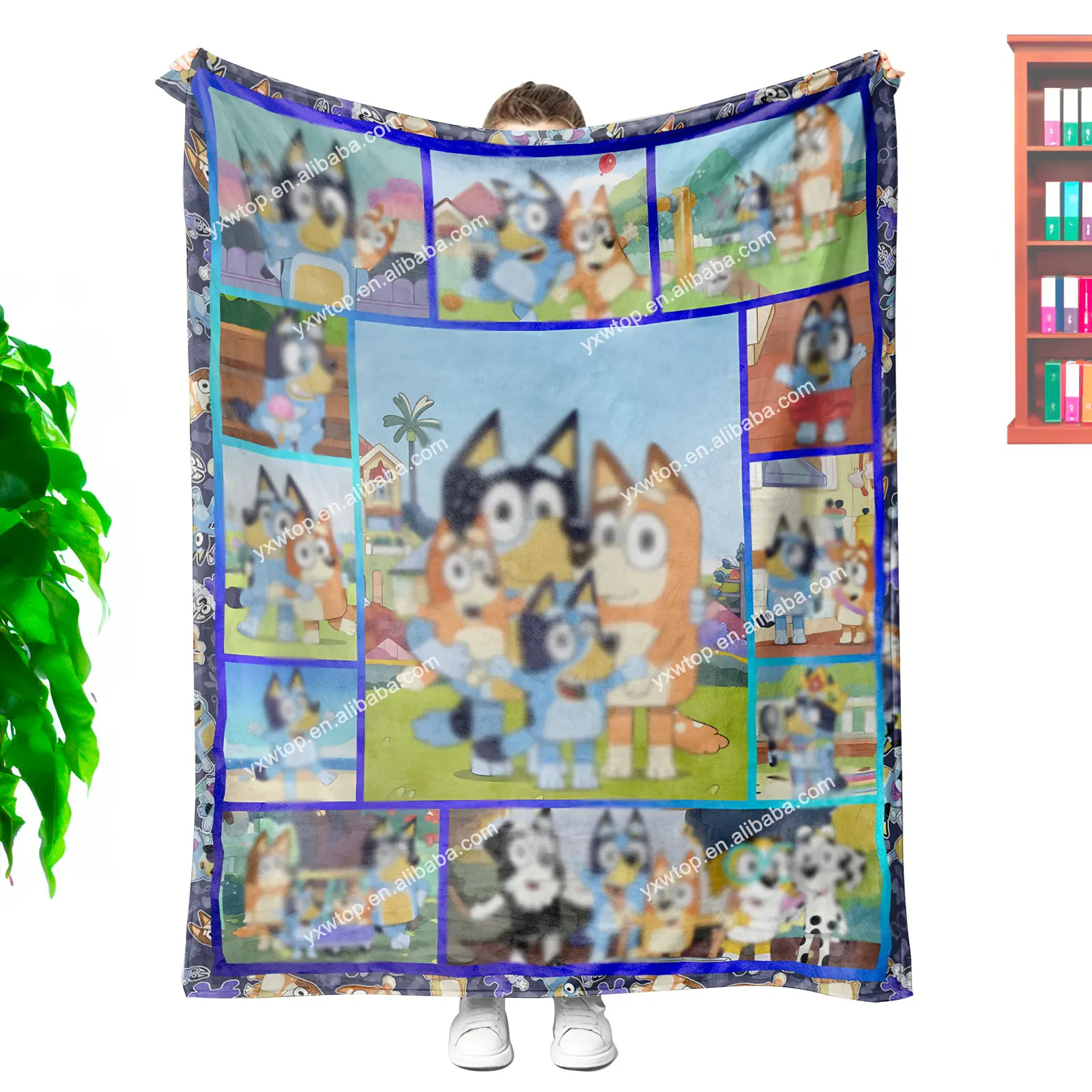 Cartoon Bllueeys Double Layer Blue Character Blanket Mom Dad Mothers Day Fathers Day Family Gift Toddler Kids custom Blanket