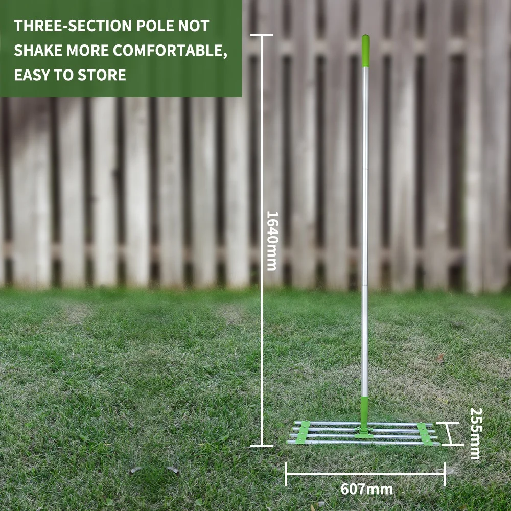 VERTAK 24 inch Tine Aluminum Garden Lawn Leveling Rake Manual Farm Soil Spreader