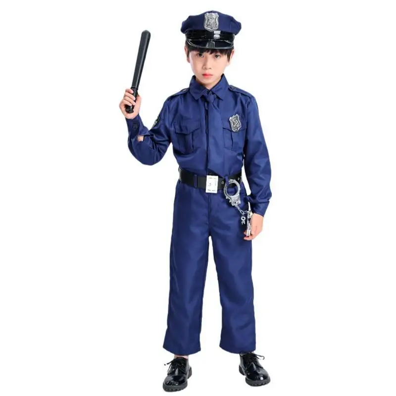 New Popular 3 Pieces Child kidsPolice Sheriff Costume Officer Costume for Kids with Handcuffs Bag Packing Halloween Outfits