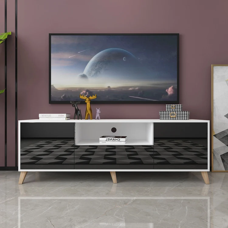 Modern solid wood high gloss audiovisual cabinet    Small house living room TV cabinet  customization