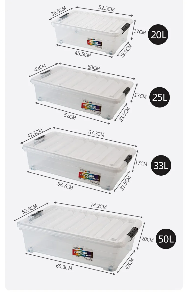 New patented product  transparent plastic four wheels clothes storage box with lid