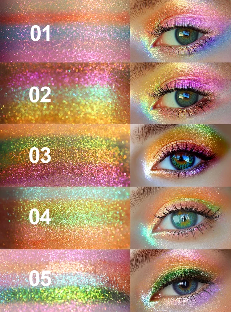 Wholesale Pressed Powder Eye Shadow Makeup High Quality Flakes Single Palette Duochrome Glitter Rainbow Highlighter Eyeshadow