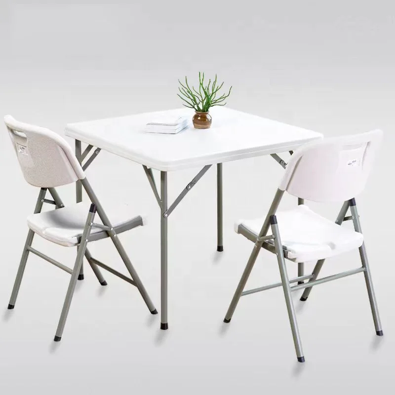 86cm Portable 4 Seater Square Folding HDPE Plastic Dining Card Coffee Table