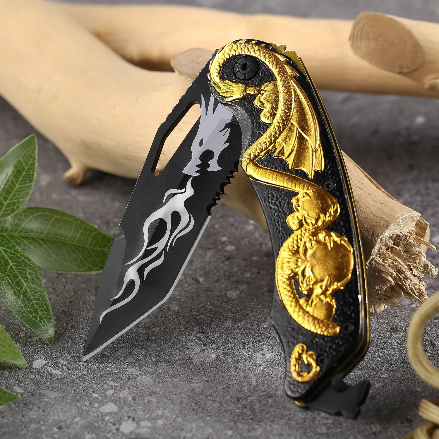 3d Embossed Golden Dragon Pattern EDC Pocket Knife Outdoor Survival Camping Folding Pocket Knife