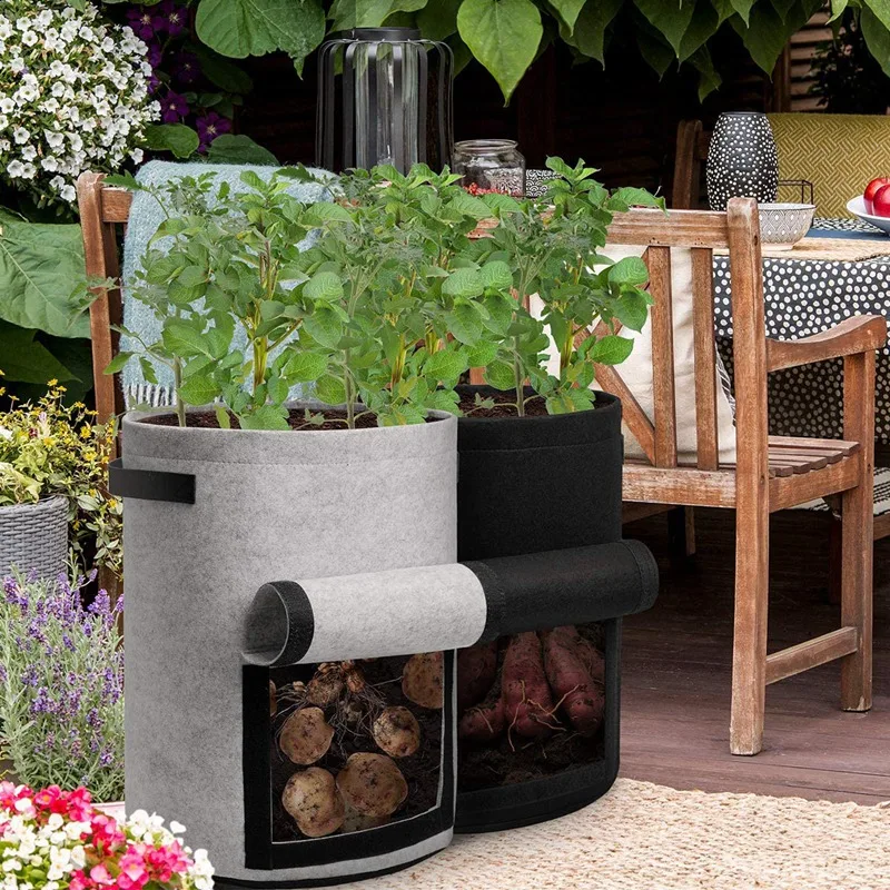 10 Gallon  2mm Thick Felt Potato Grow Bags Planter Pot With Handles and Harvest Window for Potato Tomato
