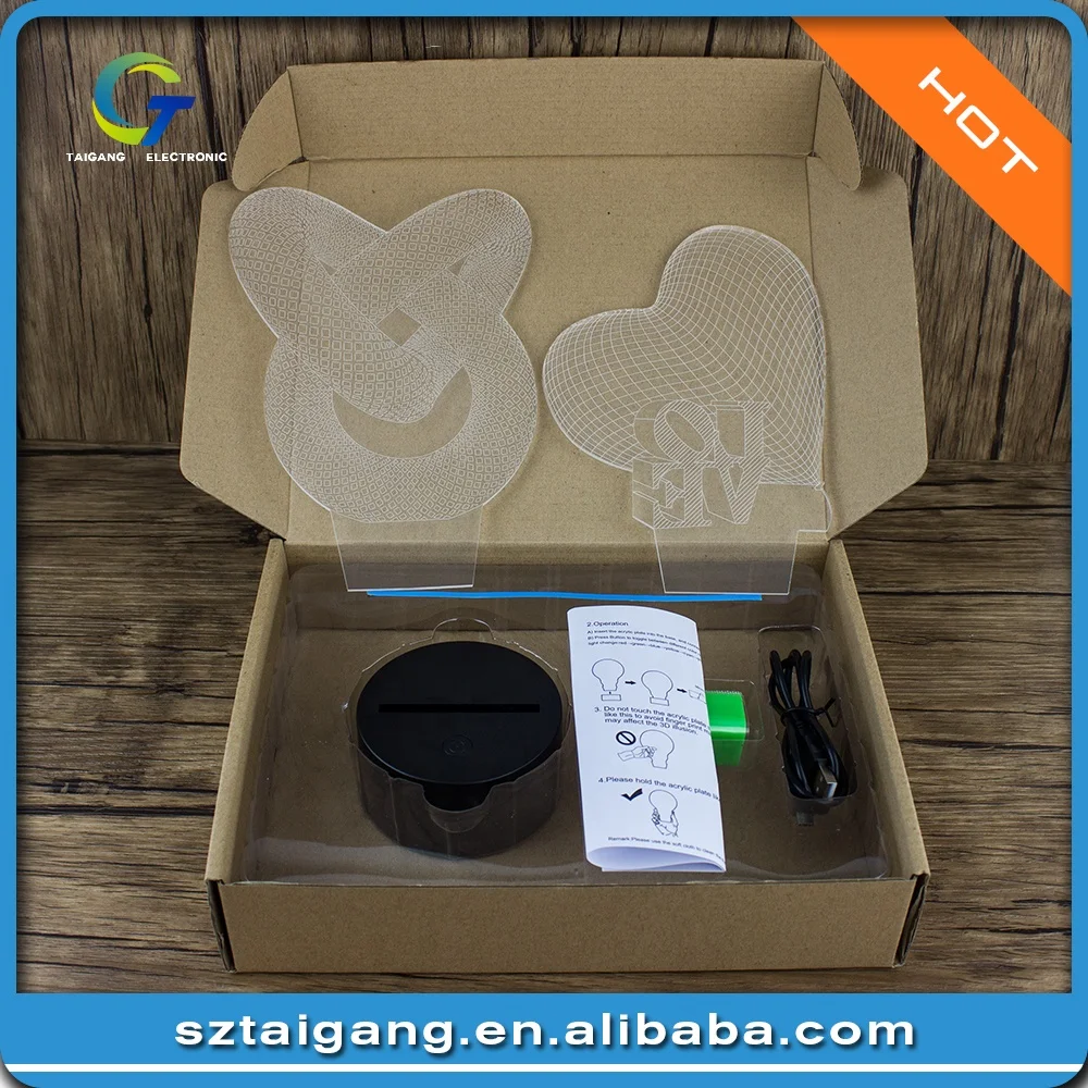 Designs 3D LED Lamps Change ABS Base New 3 Type Different Acrylic with 7 Colors Lighting and Circuitry Design Sensor Decoration