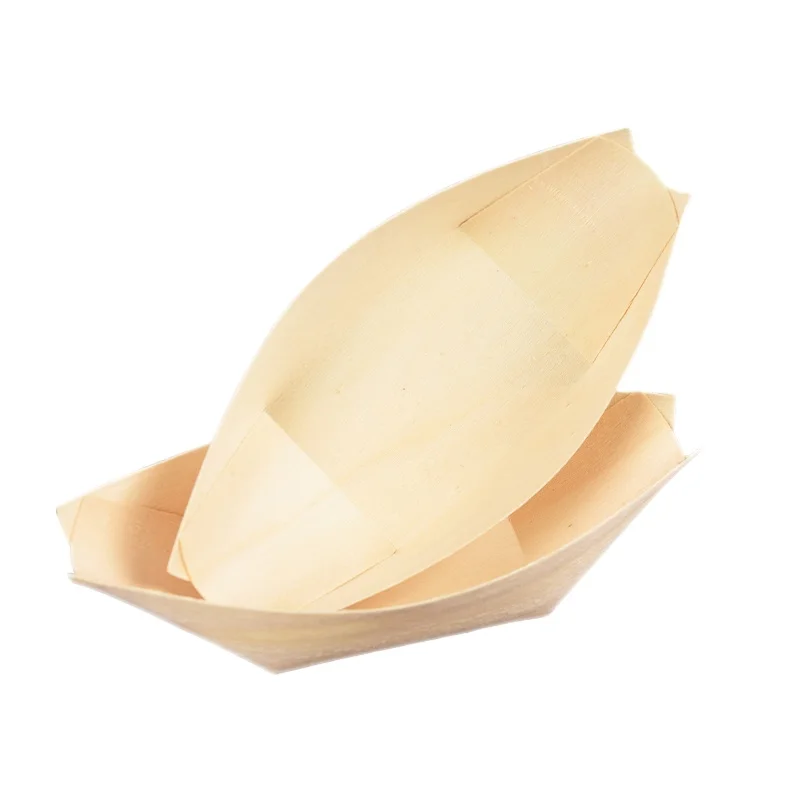 food packaging boxes Factory Hot Seller disposable wood cymbiform warship-like wood sushi boat