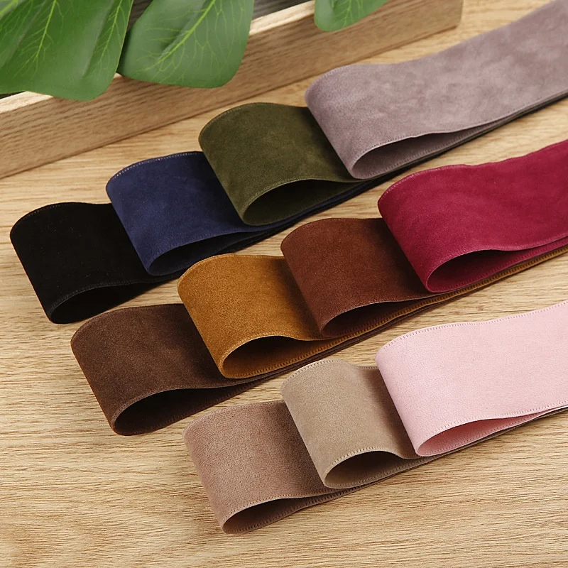 25/38cm solid Suede flannel ribbon bow hair accessories material clothing straw hat double side  flocking velvet ribbon