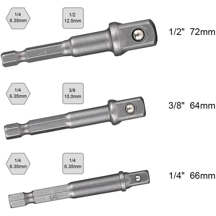 Impact Grade Socket Adapter Set - 3 Packs Drill Bit Adapter with Bit Holder