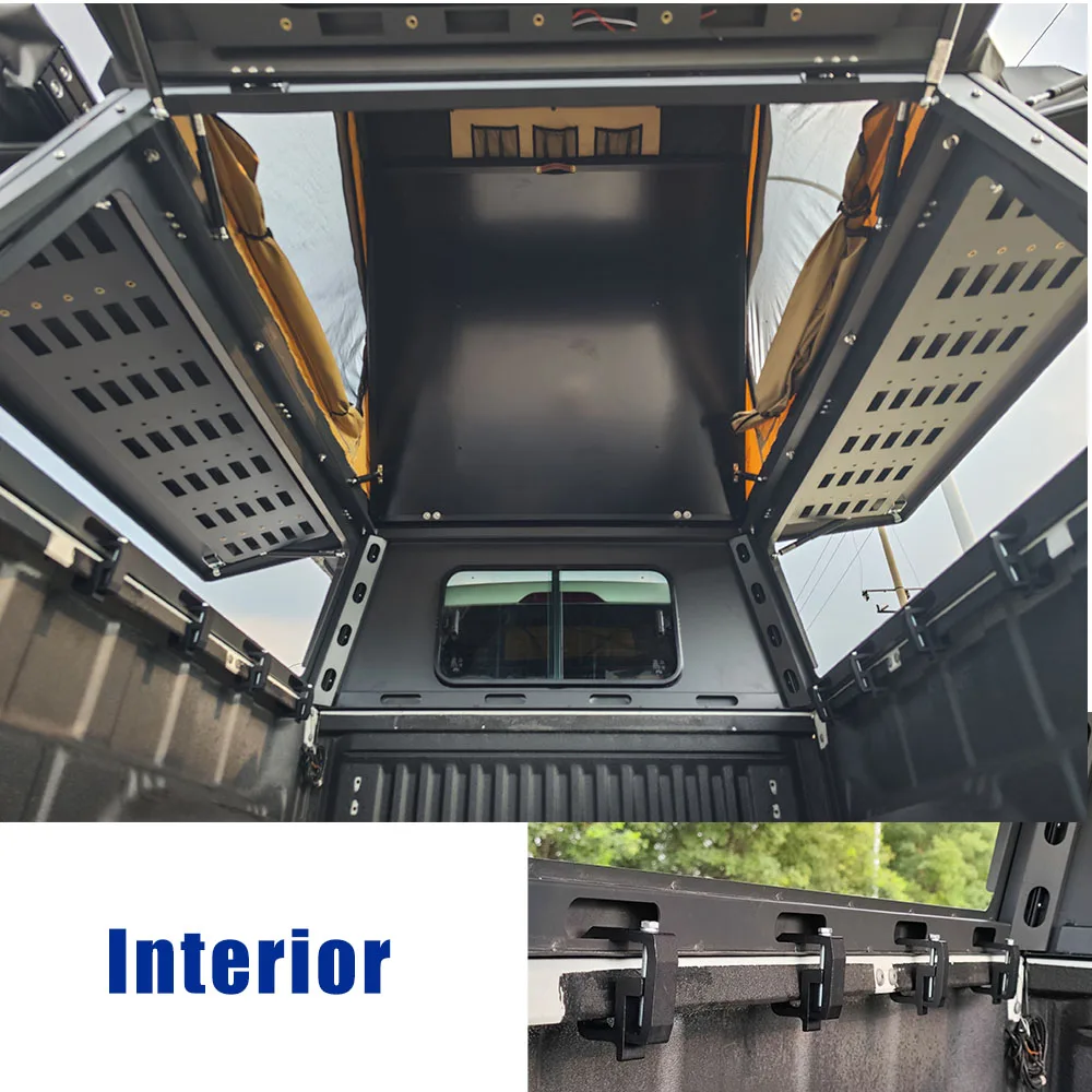 Easy Install Camper Shell Roof Top Tent Combo Rear Molle Panel Side Tie Downs Front Rear Windows Hard Car Roof Tent