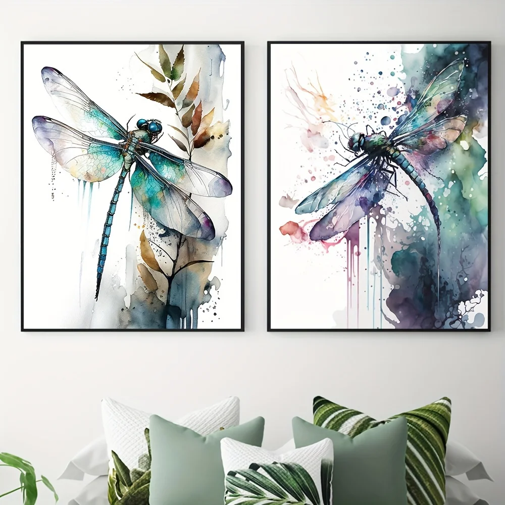 SQ Printing Dragonfly Watercolor Style Painting Wall Art Animal Canvas Prints Home Decor