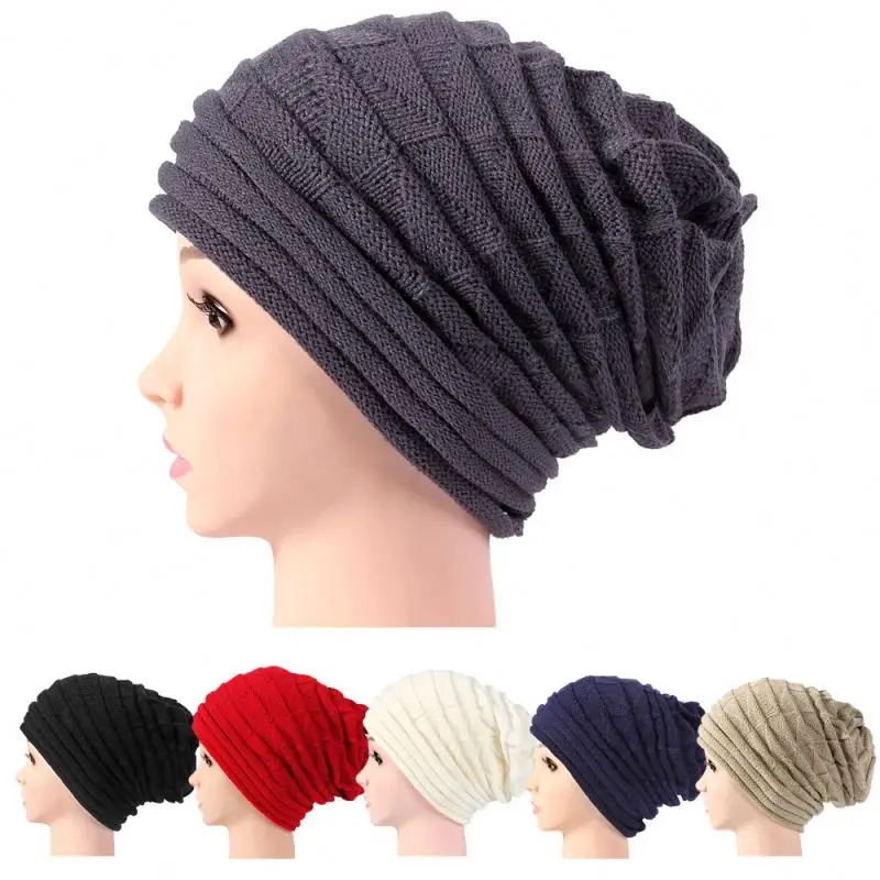 Fashion Women Autumn Winter Outdoor Warm Wool Cap Drape Knit Beanie Hats Woolen Caps Knitted Hat