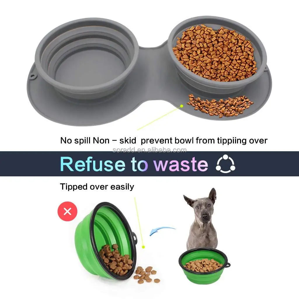 Factory Price Portable Anti-choking Collapsible 2 Combination Bowl Pet Dog Food Water Feeding Slow Feeder Travel Bowl