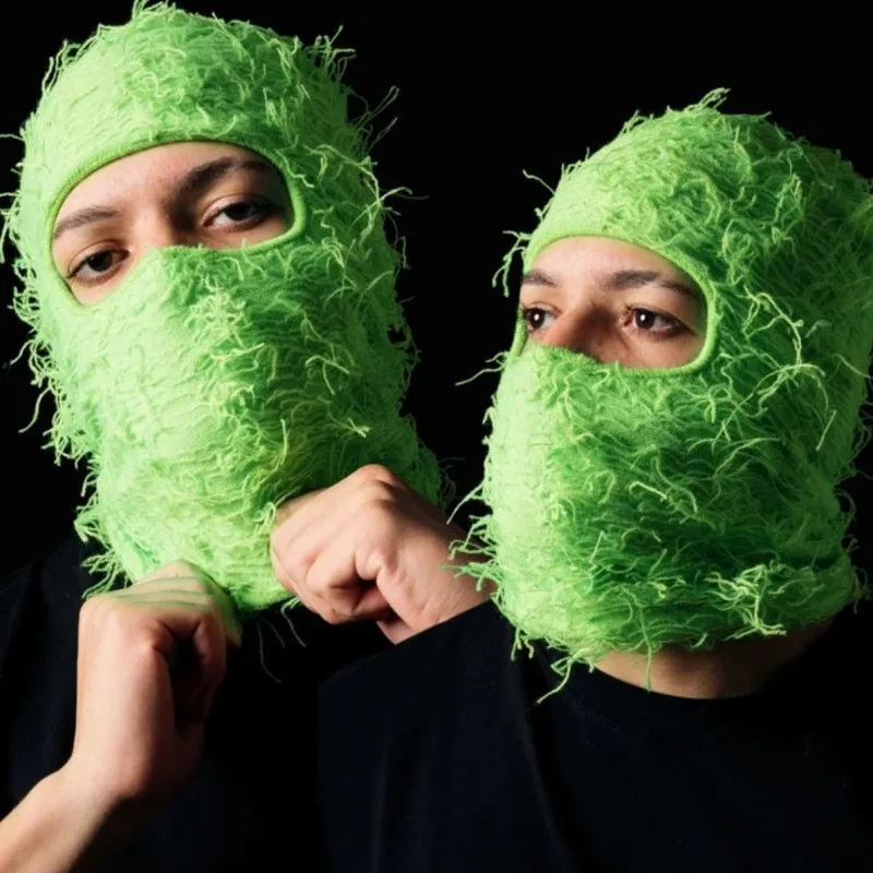 Wholesale Knitted Balaclava One Hole Full Face Wool Knitted Grassy Distressed Balaclava Ski Mask Hat