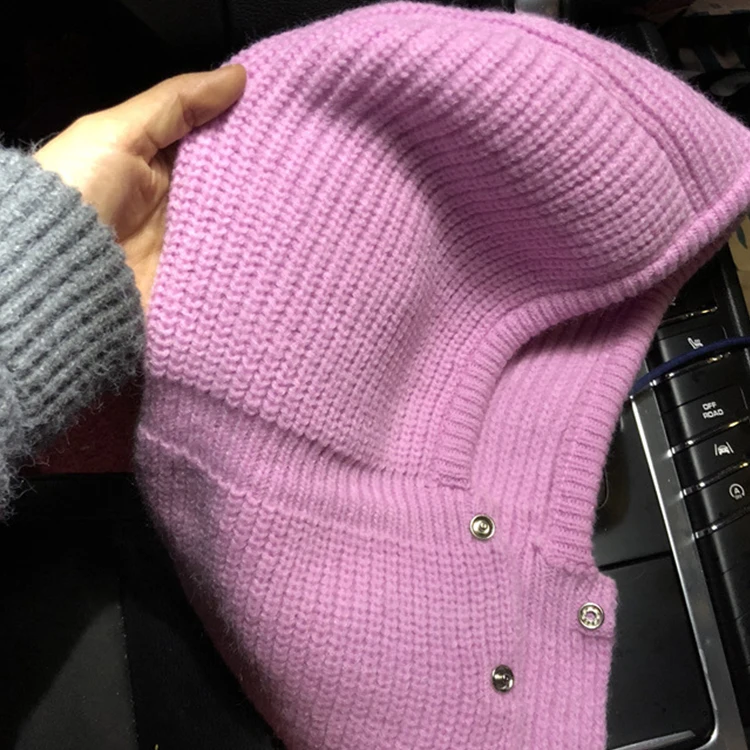 New Fashion Custom  Balaclava Knitted Hat Dual-purpose Hooded Scarf Knitted Hats Winter For Women