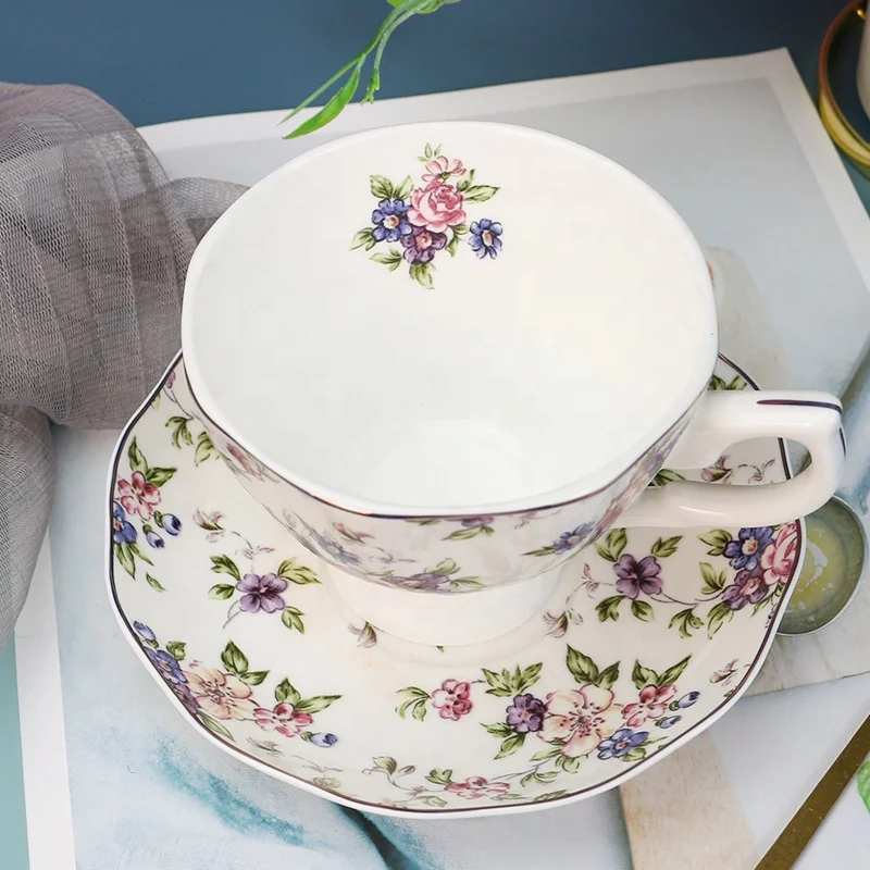 Wholesale Turkish nordic European luxury royal fine bone china ceramic flower porcelain coffee tea cup and saucer set