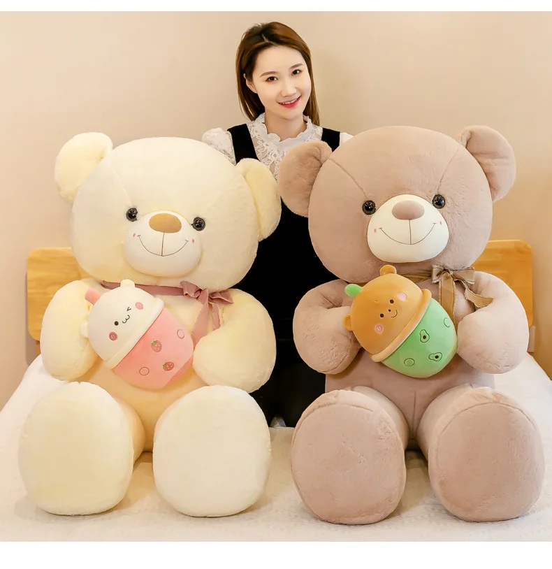 Large Size100cm+ Special Wholesale Cute Milk Tea Teddy Bear Strawberry Orange Plush Dolls