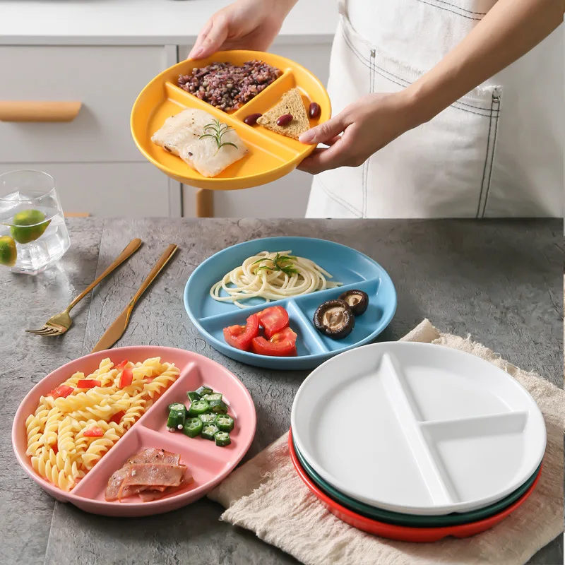 Round 3 Divided Compartment Ceramic Porcelain Snack Dish Plate Modern China for Restaurant Party Factory Cheap Price 8 Inch 2 Pc