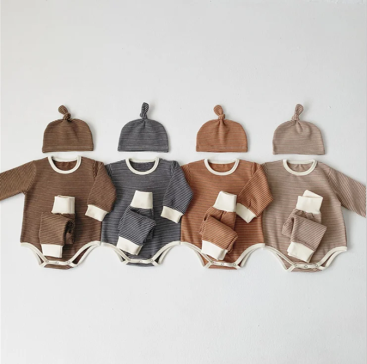 
baby clothing set infant bodysuit with pants fall cotton baby pajamas 3pcs set with hat 