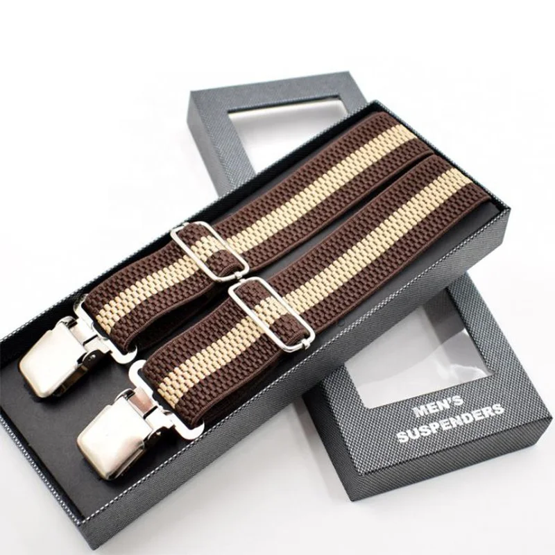 personalized fashion mens multi color stripe elastic suspenders for business party