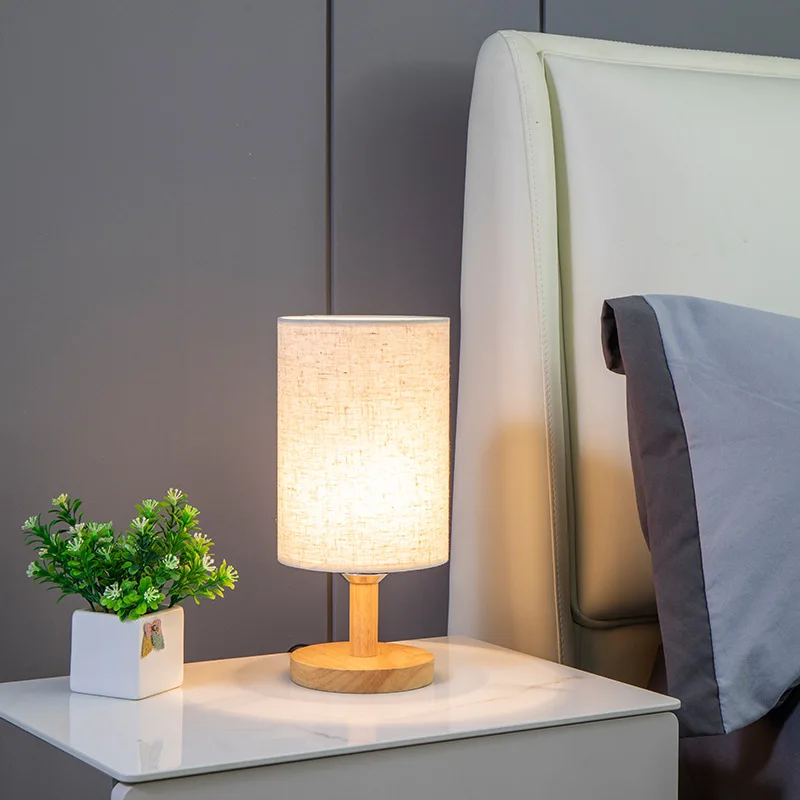 Decorative Bedroom Lamp LED Cloth Wooden Desk E27 Plug-in Table Lamp INS Style Desk Lamp