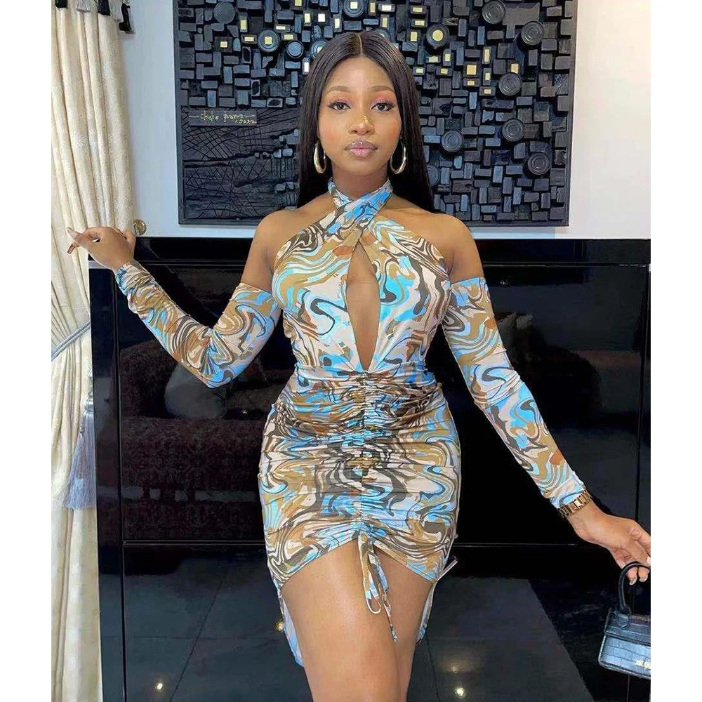 Wholesale Clothes Supplier Casual Long Sleeve Women Bodycon Halter Dress