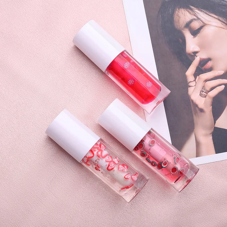 New Goods Transparent Cute Liquid Lip Gloss Clear Natural Color Fruit Flavor Plumper Fruit Glow Lip Oil Lip Plumping Gloss