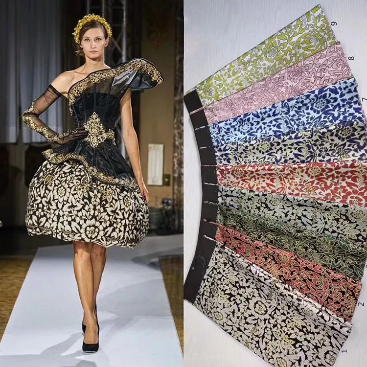 Fast delivery woven yarn dyed 150GSM dress fabric floral print brocade jacquard fabric luxury clothes jacquard fabric