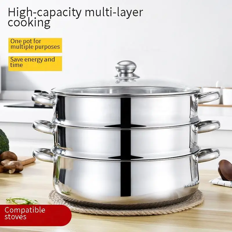 Wholesale Multi functional 28 cm Stainless Steel Steamer Household Soup Pot 2/3/4/5 Layers Kitchen Cookware Steamer Pot