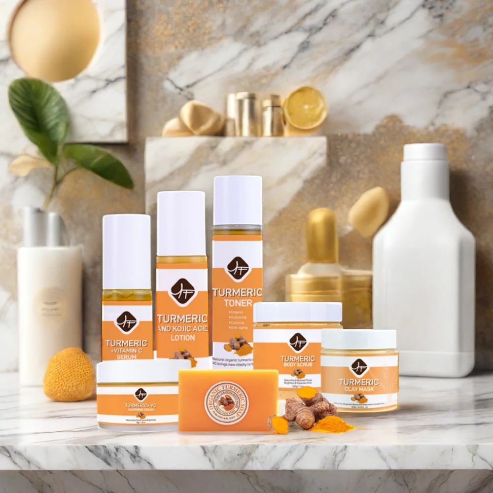 2022 Hot skin care Private Label Best Selling Turmeric Skin Care Set Cleanser Serum Scrub Soap Mask Cream Turmeric Set