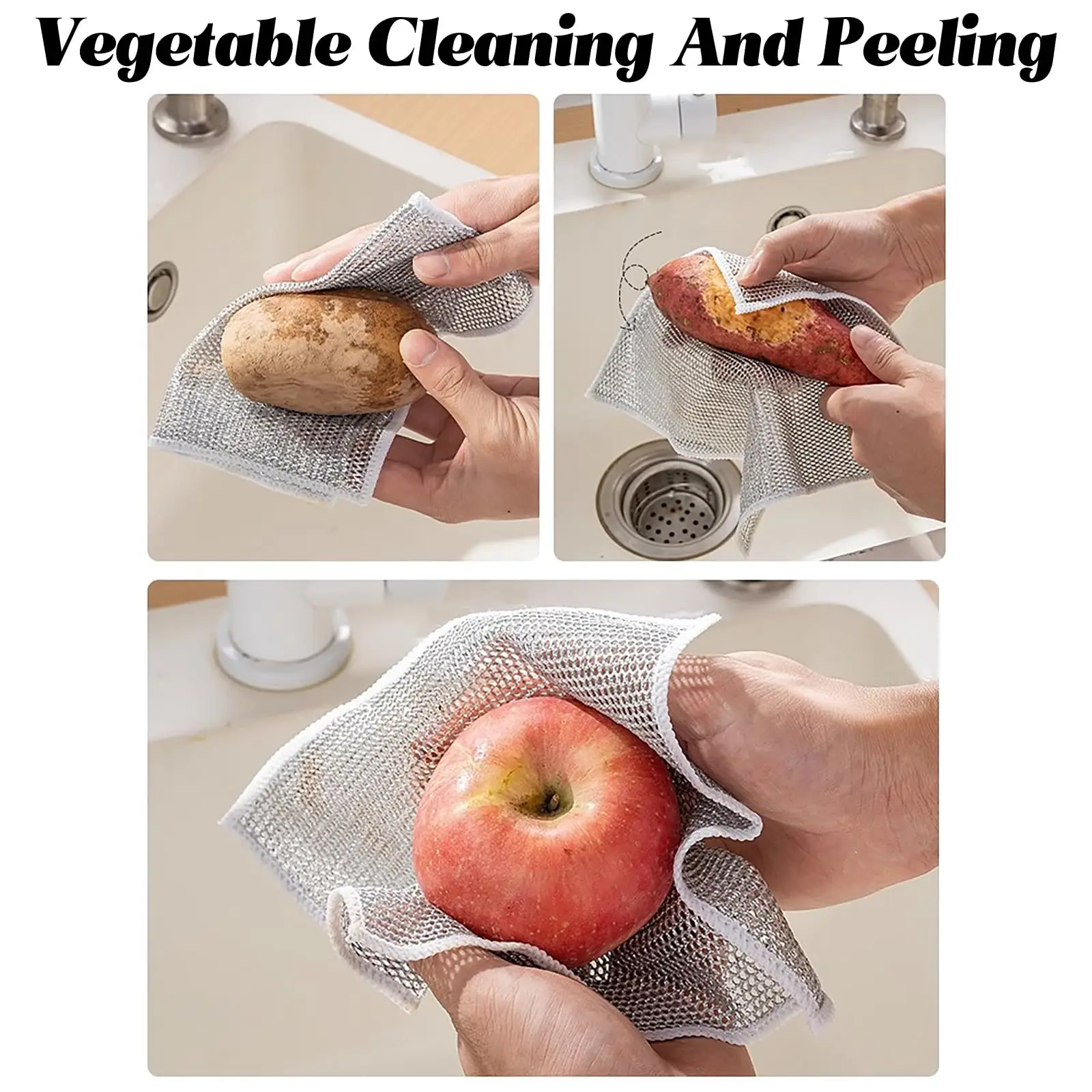 Kitchen Powerful Cleaning Silver Wire Dishwashing Rags Magic Scouring Pads Household Double-Sided Silver Wire Cleaning Cloths