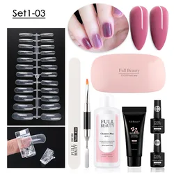 Nail Supplies Kit With Uv Led Lamp 3D Acrylic Nails Set Kit With Base And Top Coat Slip Solution Poly Extension DIY Nail Art