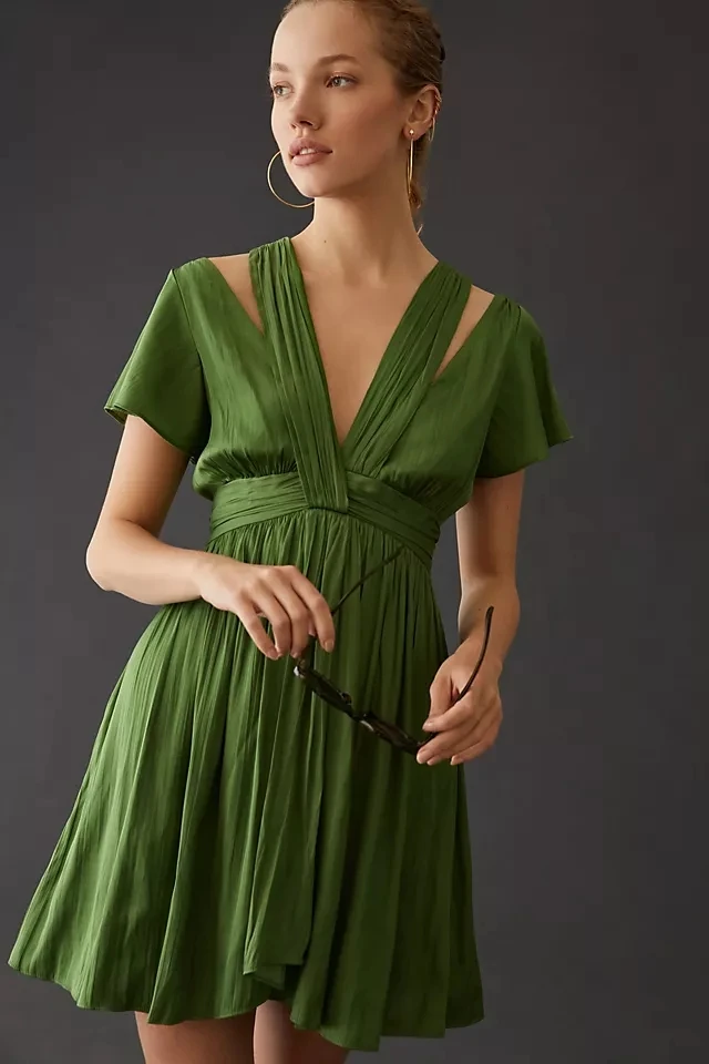 RedHK Custom High Quality Women Viscose Cupro Soft Matte Satin Dress V Neck Halter Neck Short Sleeve 4 Colors Summer Lady Dress