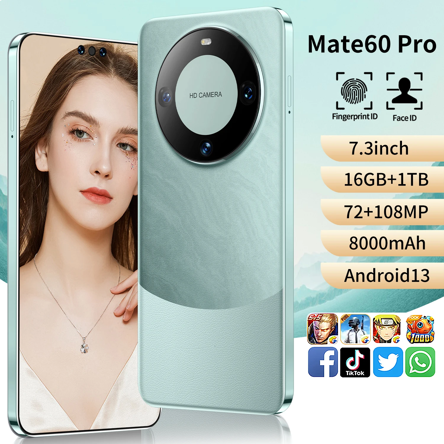 Hot Selling Mate 60 Pro qwerty keyboard phone dual sim card phone 7.3 inch smartphone