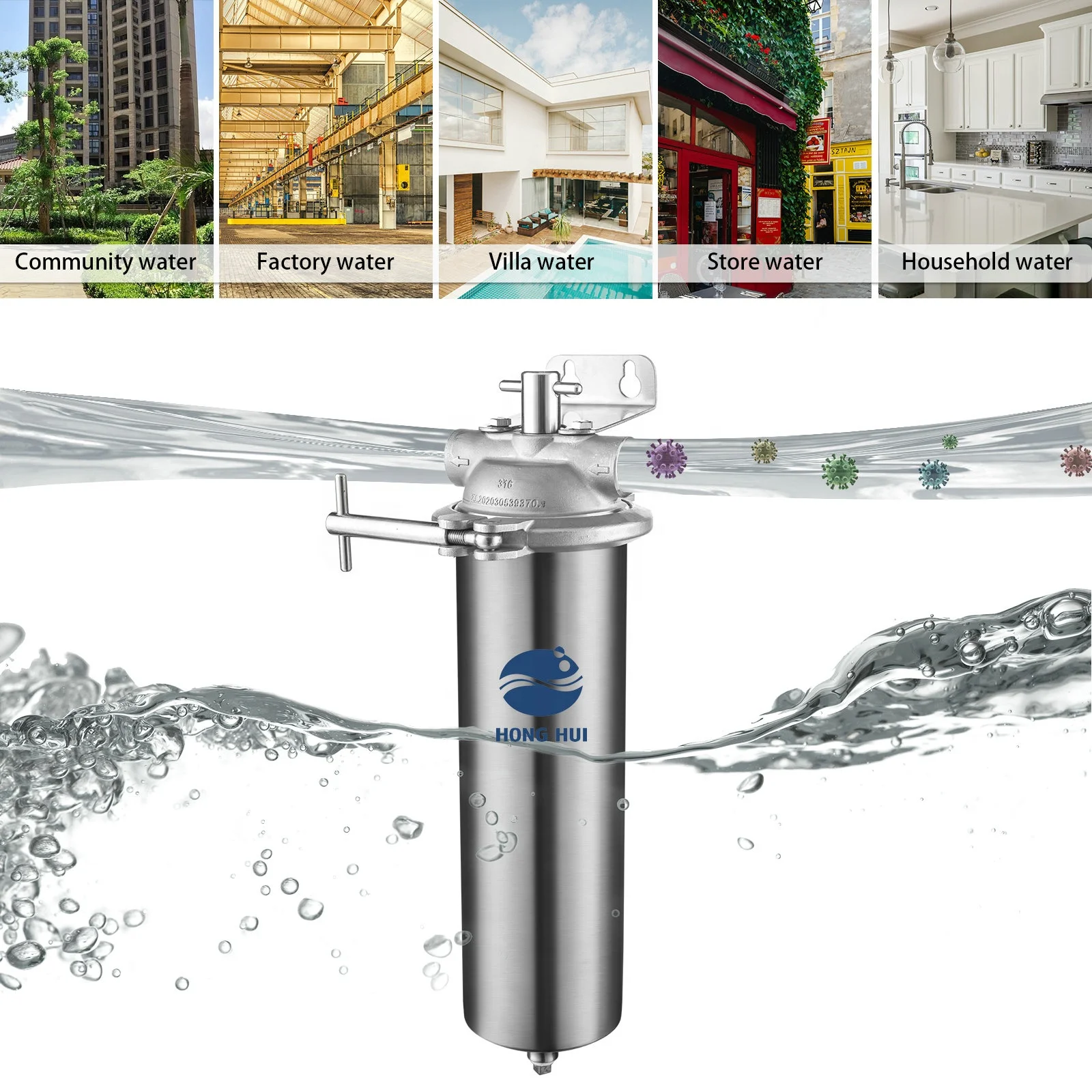 HONG HUI TUS-10C Stainless Steel 304 Clamp Closure Water Filter Housing 10 inch Filter Housing