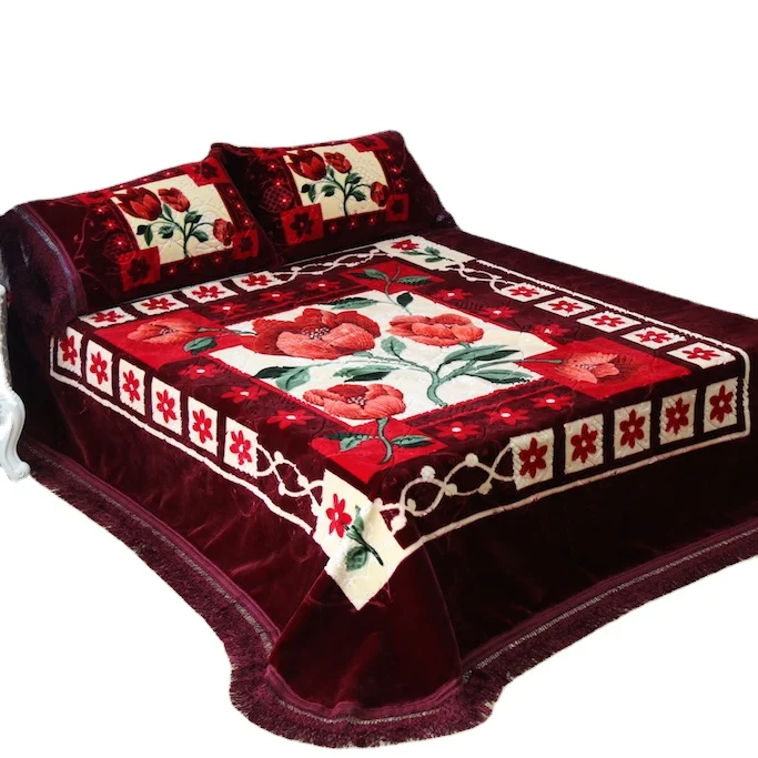 Korean Fluffy Blanket Super Soft Cloudy Wool Winter Throw Floral Pattern Polyester Fleece for Home Wedding Use